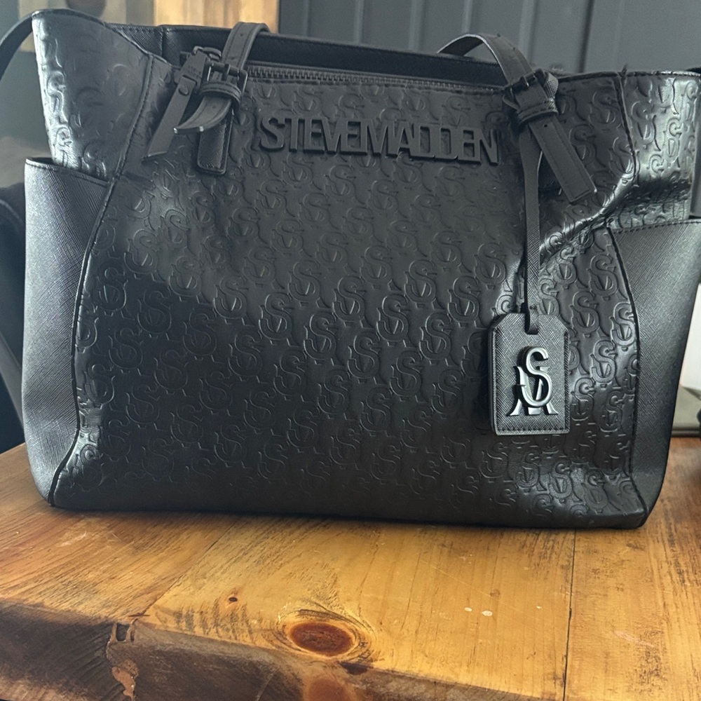 Steve Madden Black Embossed Tote Bag